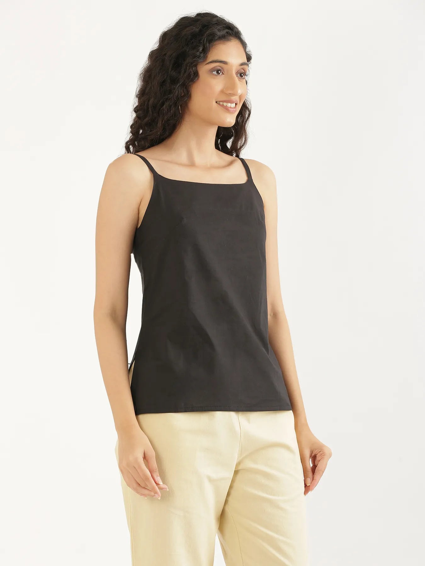 Women Black Cotton Camisole Top