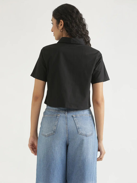 Women Black Better Cotton Crop Shirt