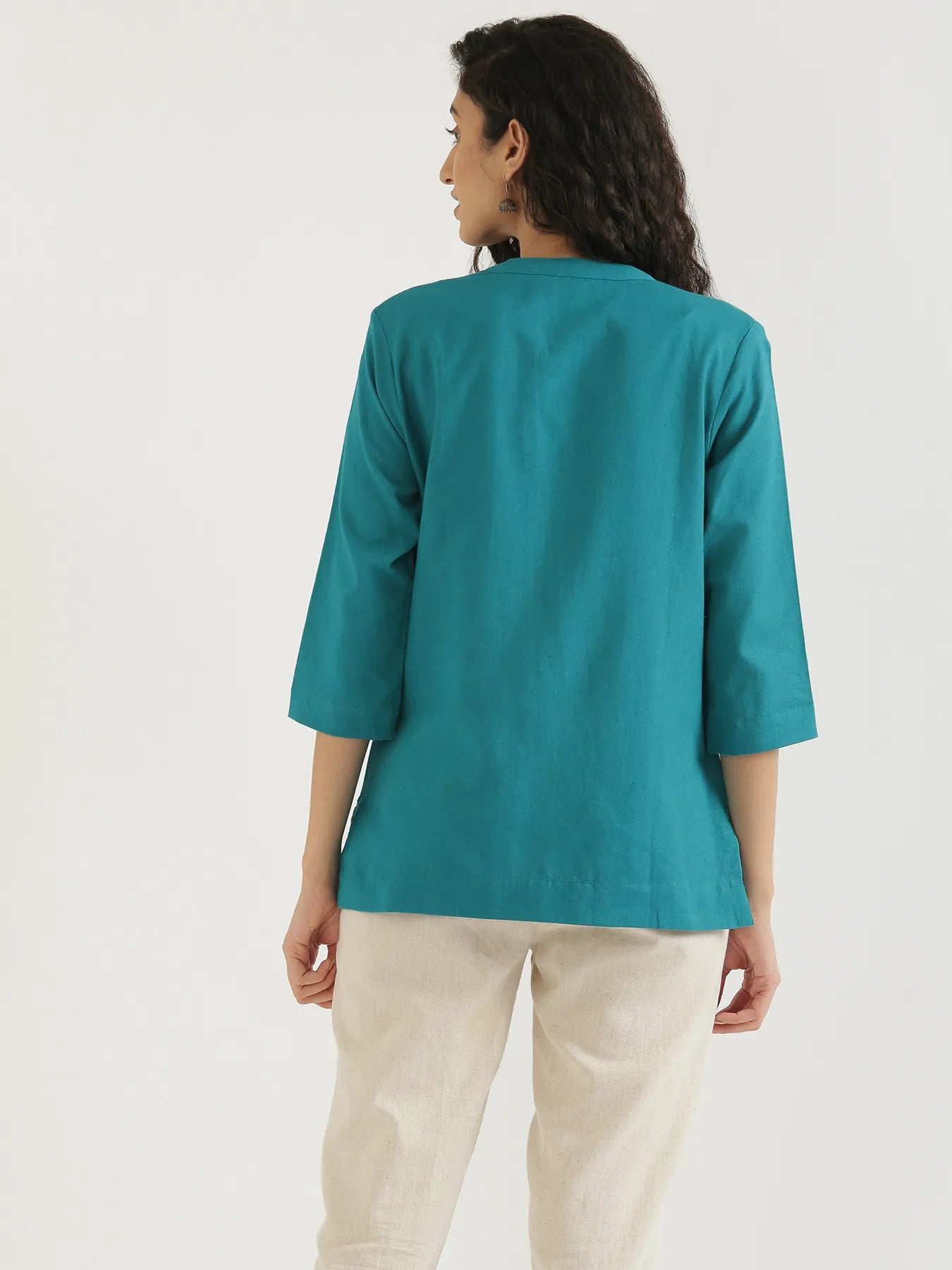 Women Teal Airy Linen Short Kurta
