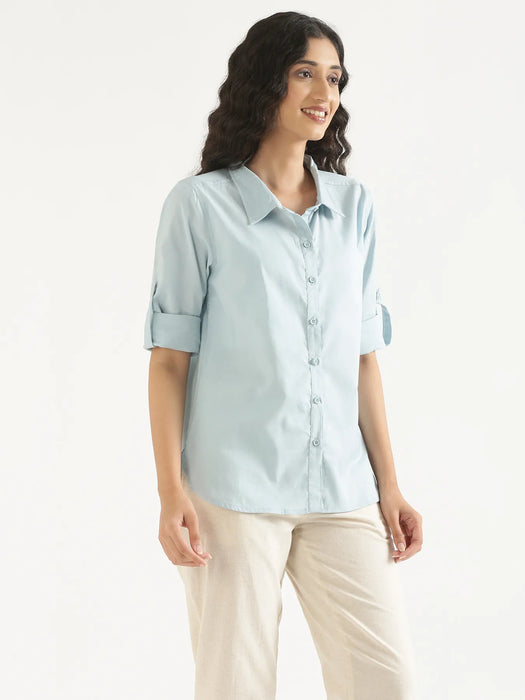 Women Sky Blue Airy-Linen Shirt