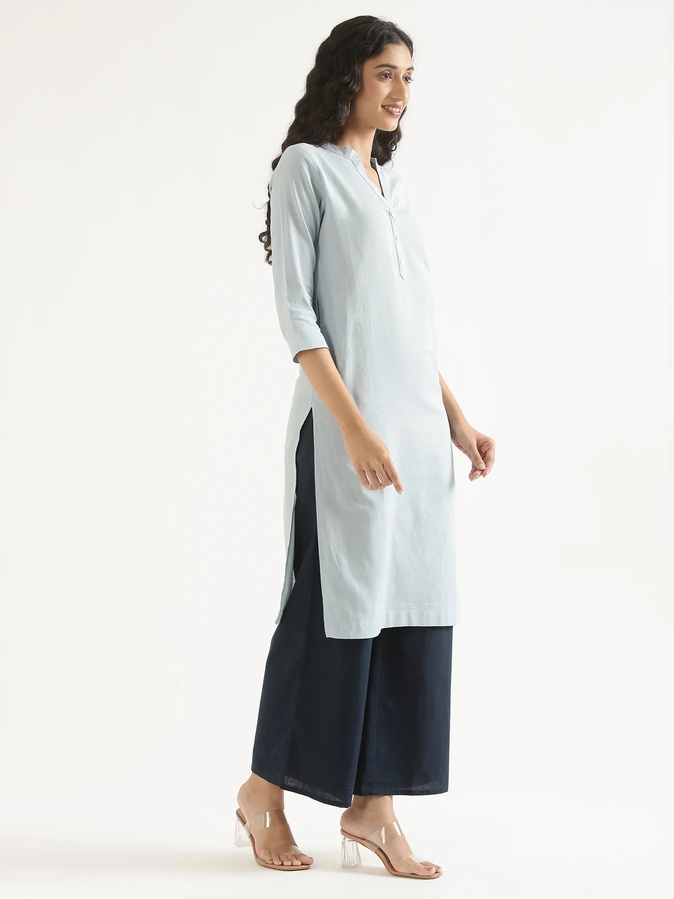 Women Sky Blue Airy Linen Long Kurta