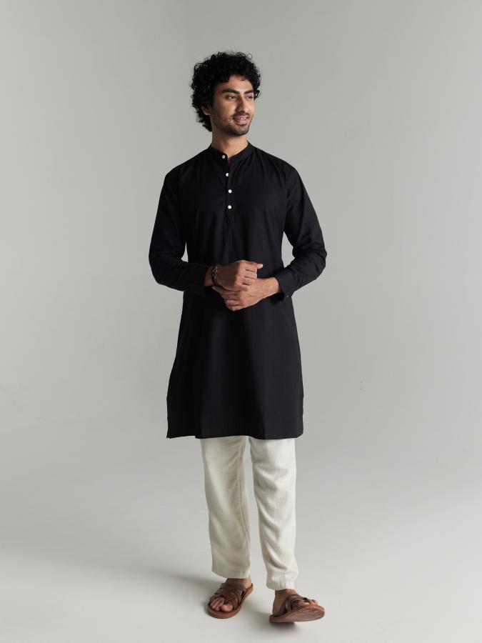 Black Airy Linen Long Kurta