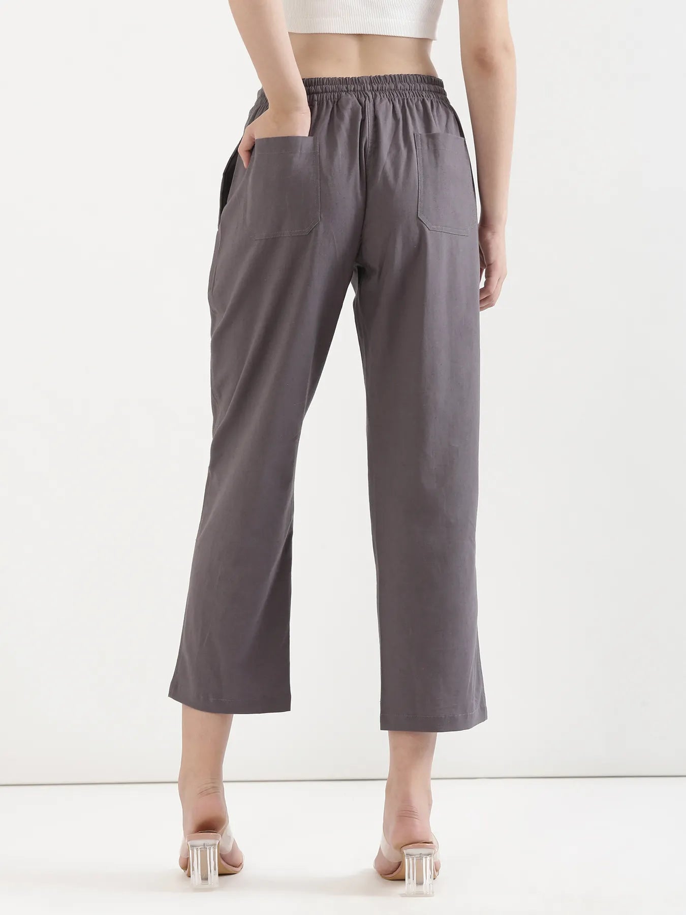 Women Slate Grey Airy Linen Straight Pant