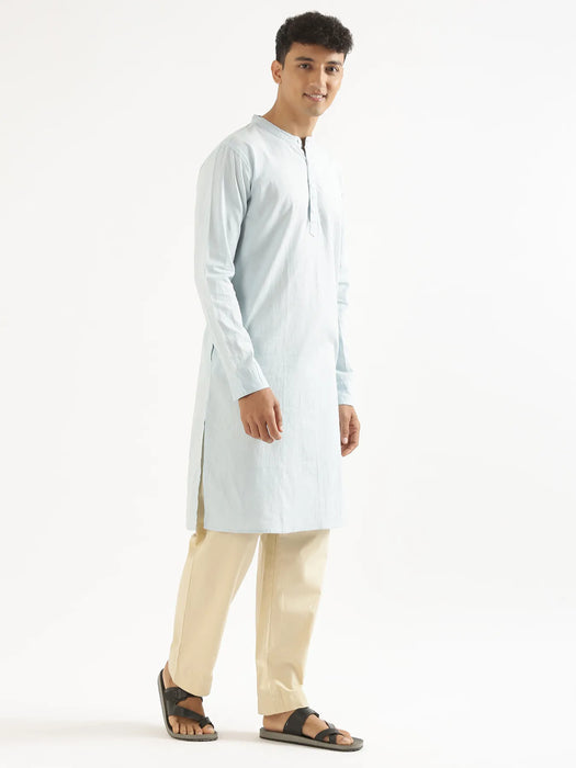Men Sky Blue Airy Linen Long Kurta