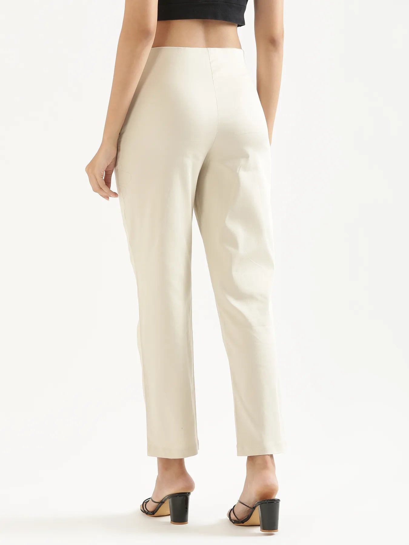Women Beige Straight Fit Formal Pants