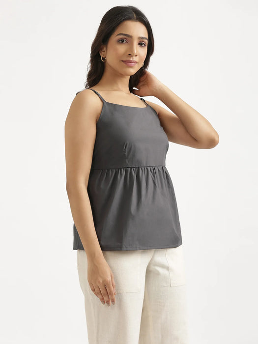 Women Dark Grey Better Cotton Peplum Top