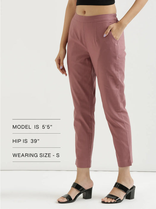 Women Rose Taupe Cotton Pant