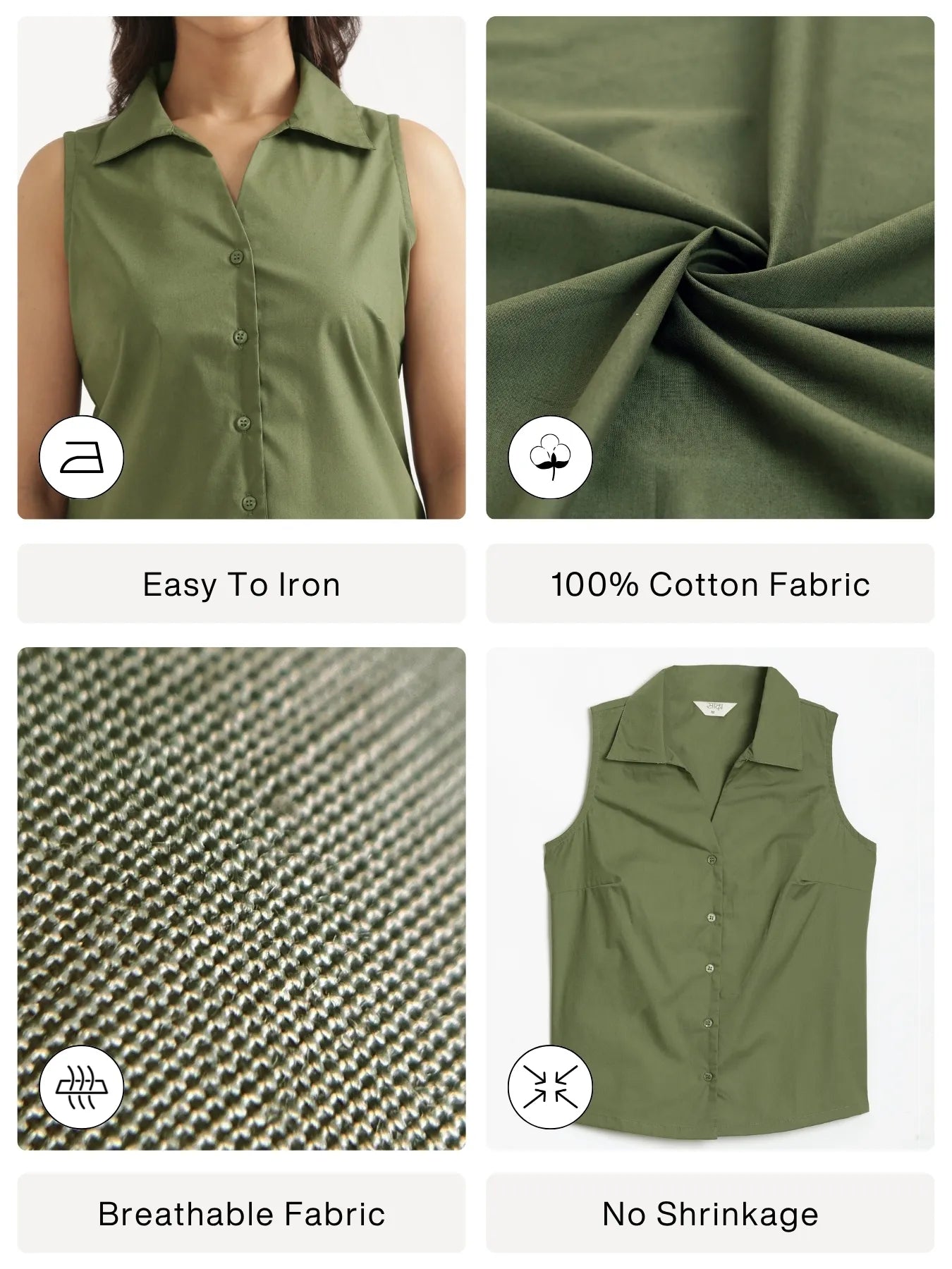 Women Forest Green Better Cotton Sleeveless Shirt