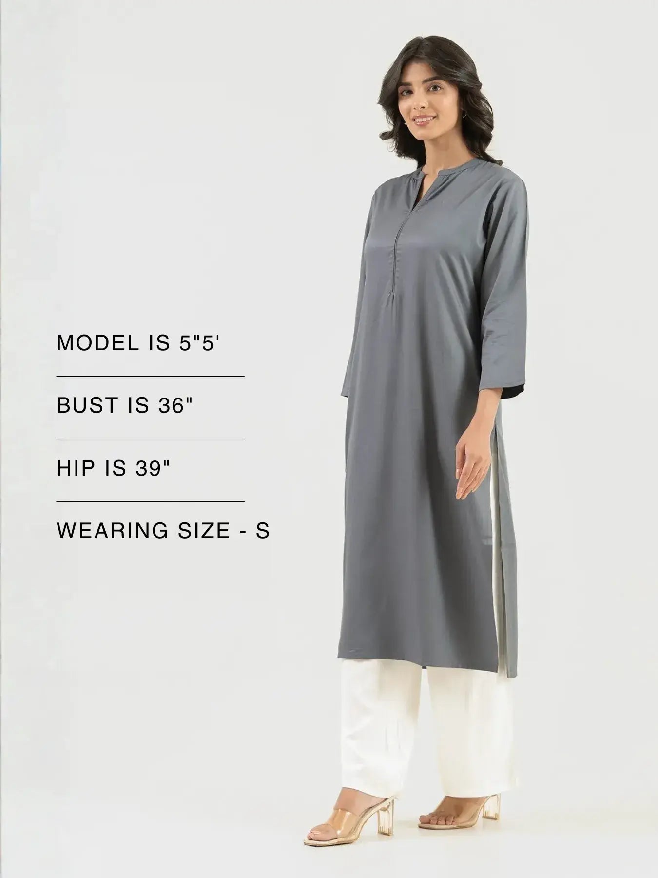 Women Grey Flowy Straight Long Kurta