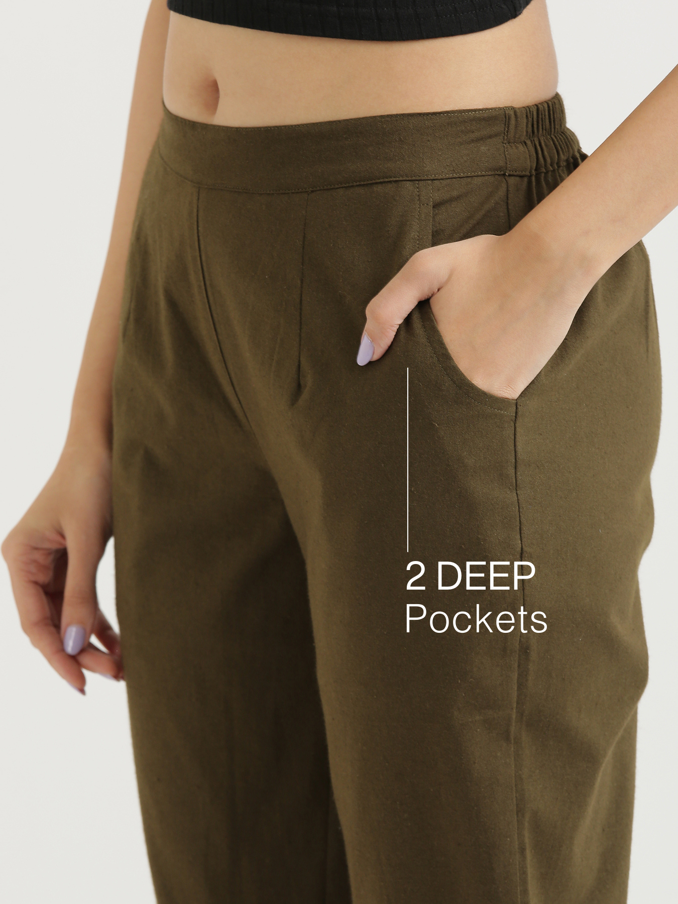 Olive Green 100% Cotton - Everyday Pants