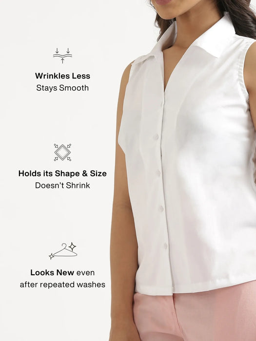 Women White Better Cotton Sleeveless Shirt