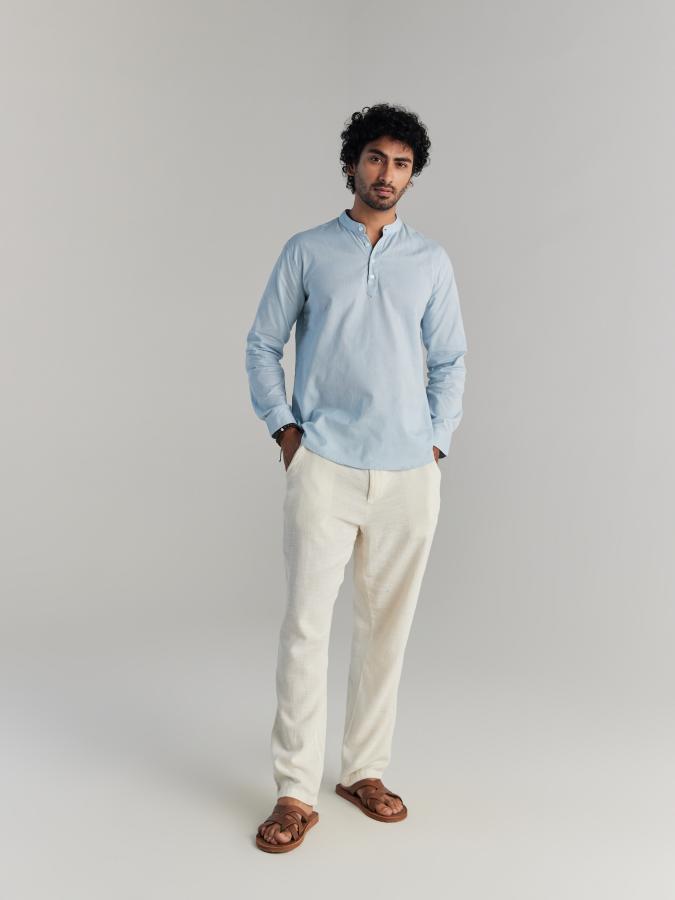 Sky Blue Airy Linen Short Kurta