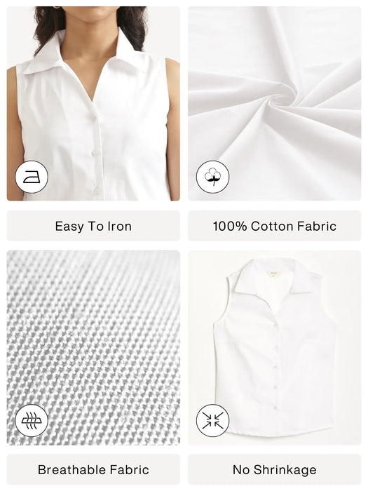 Women White Better Cotton Sleeveless Shirt