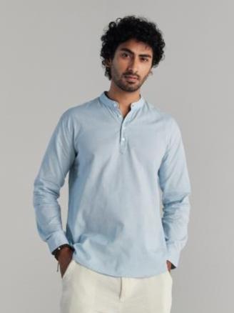 Sky Blue Airy Linen Short Kurta