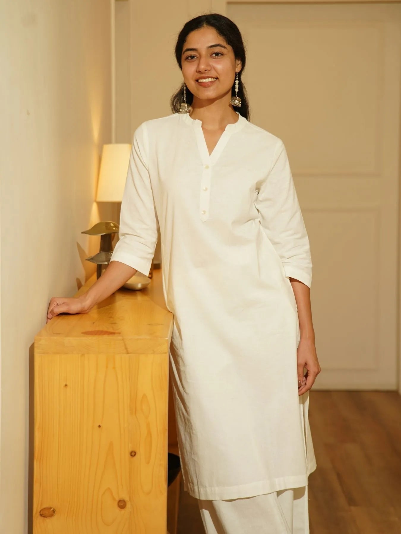 White Airy Linen Long Kurta Co-ord Set