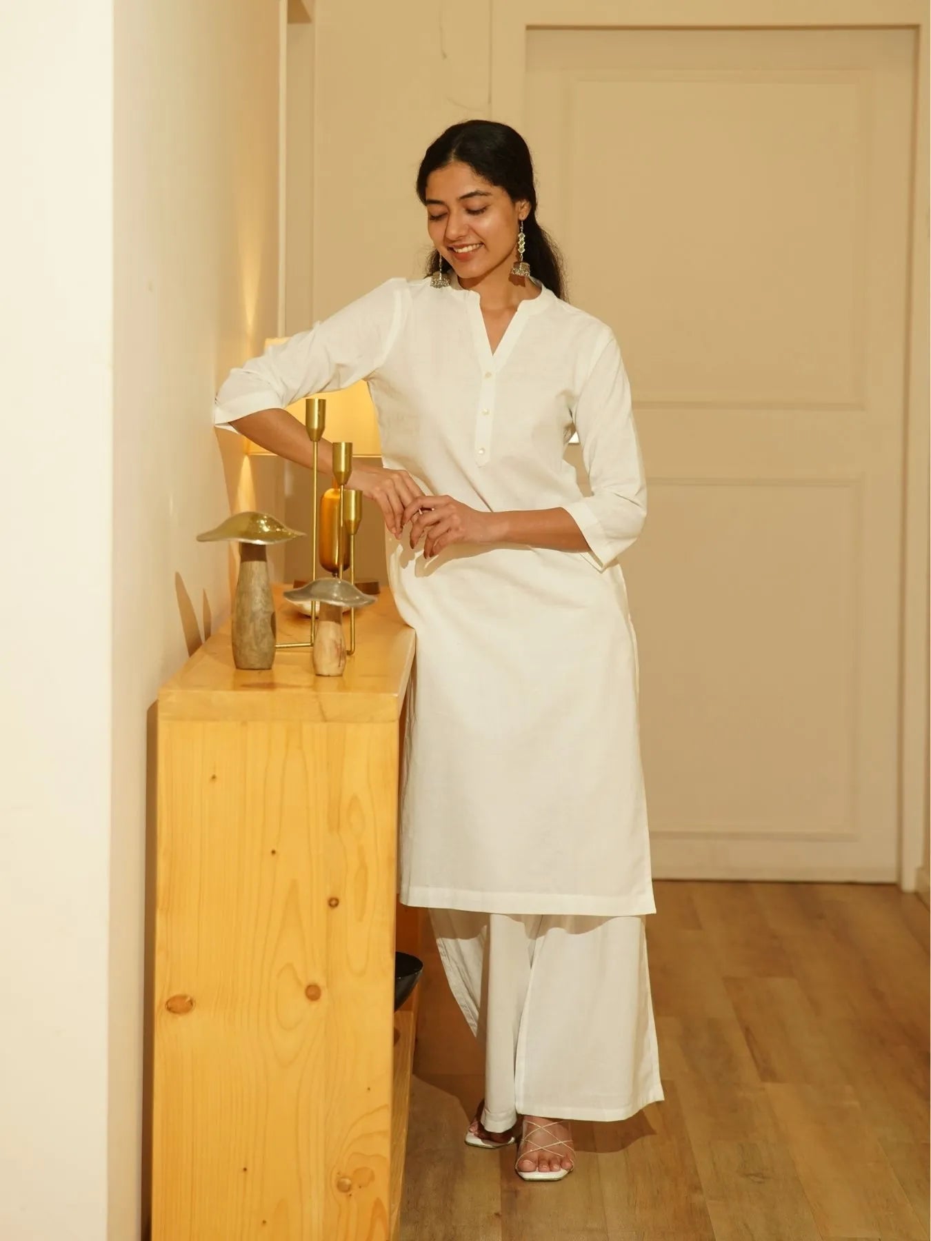 White Airy Linen Long Kurta Co-ord Set