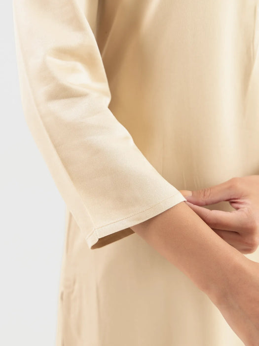 Women Beige Flowy Straight Long Kurta