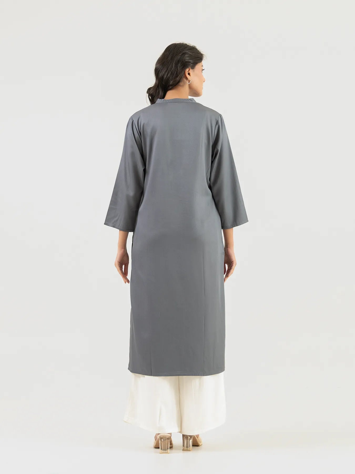 Women Grey Flowy Straight Long Kurta