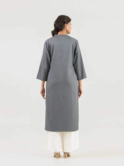 Women Grey Flowy Straight Long Kurta