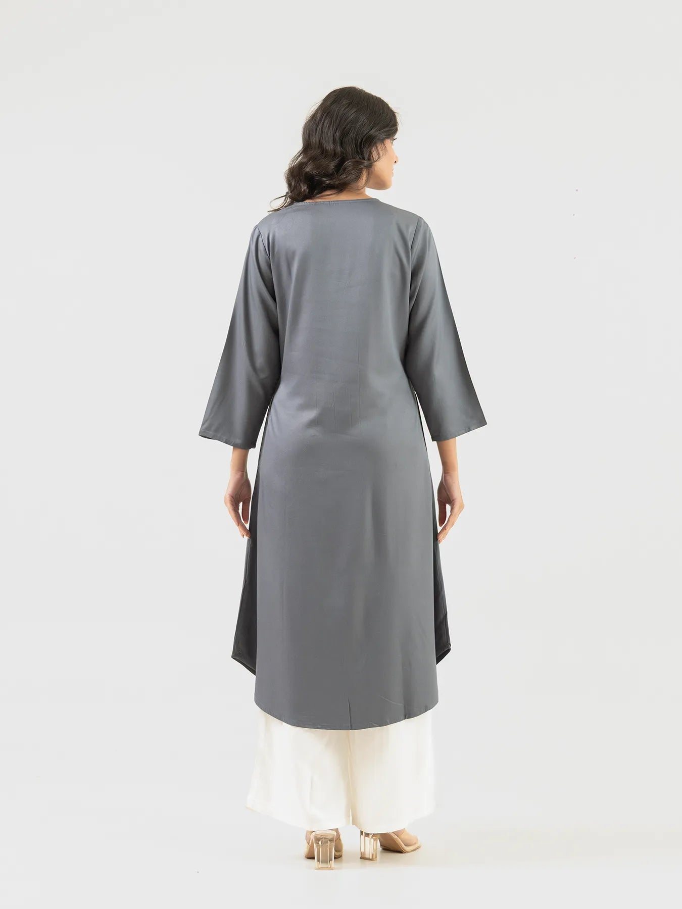 Women Grey Flowy Pleated Kurta