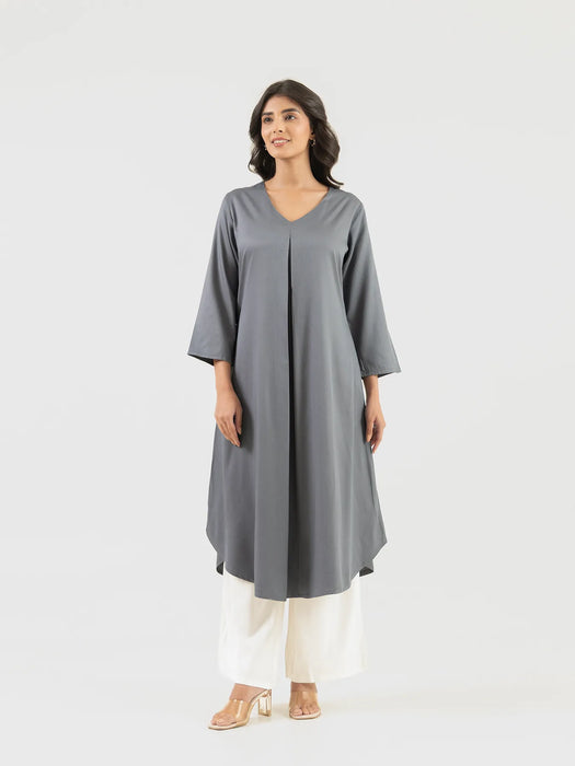 Women Grey Flowy Pleated Kurta