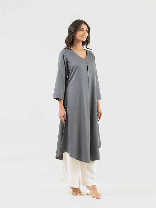 Women Grey Flowy Pleated Kurta