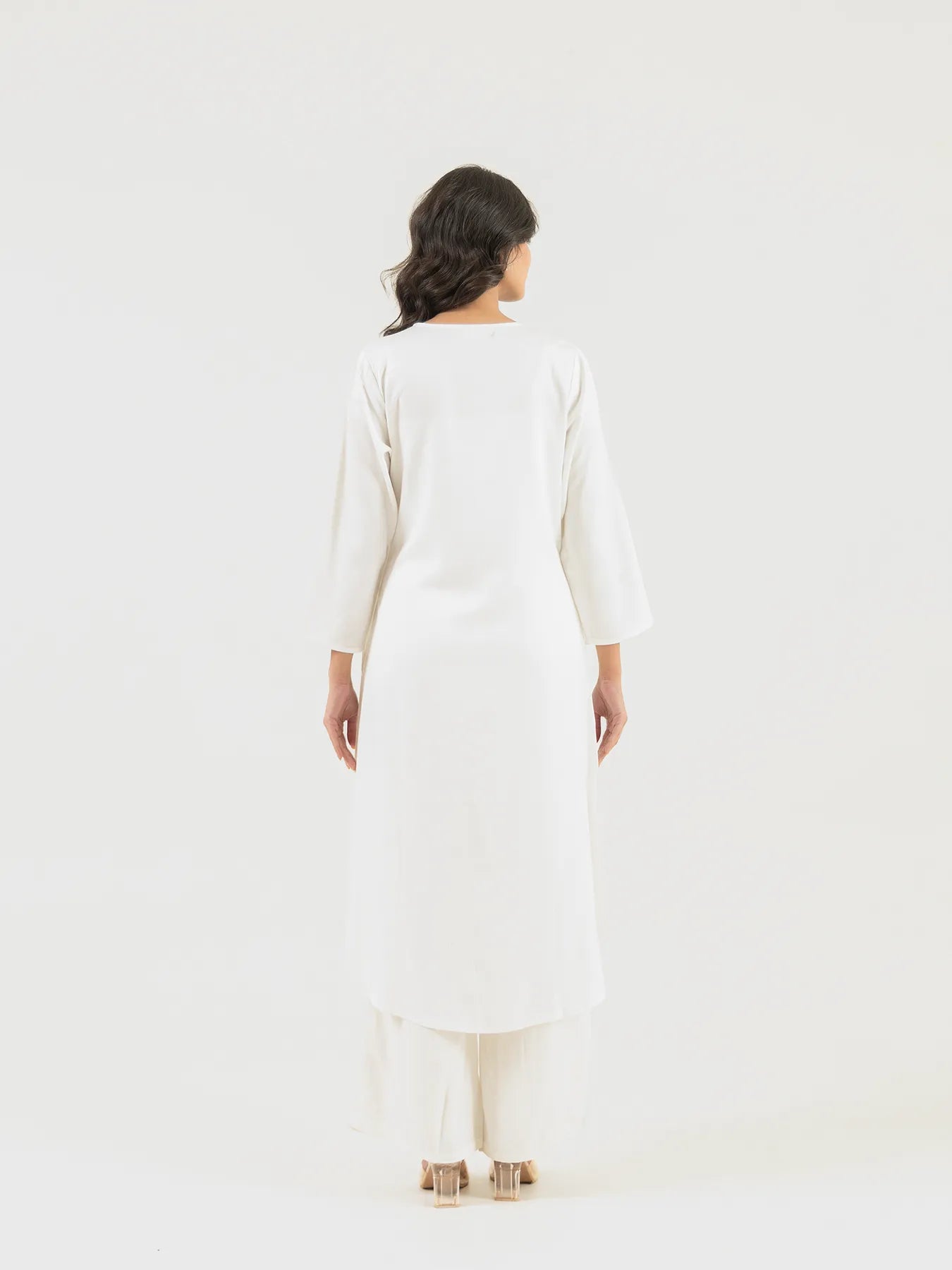 Women White Flowy Pleated Kurta