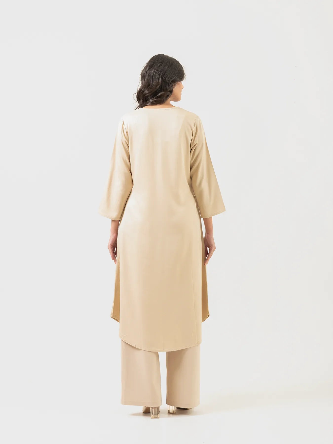 Women Beige Flowy Pleated Kurta