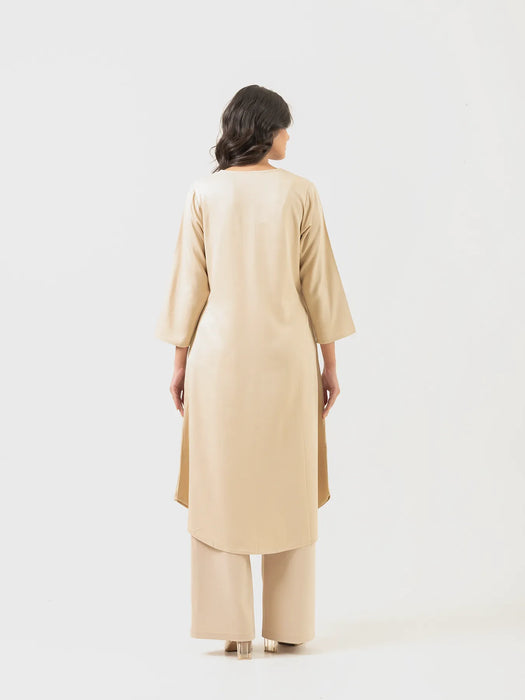 Women Beige Flowy Pleated Kurta