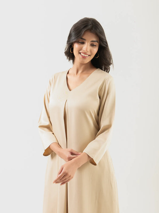 Women Beige Flowy Pleated Kurta
