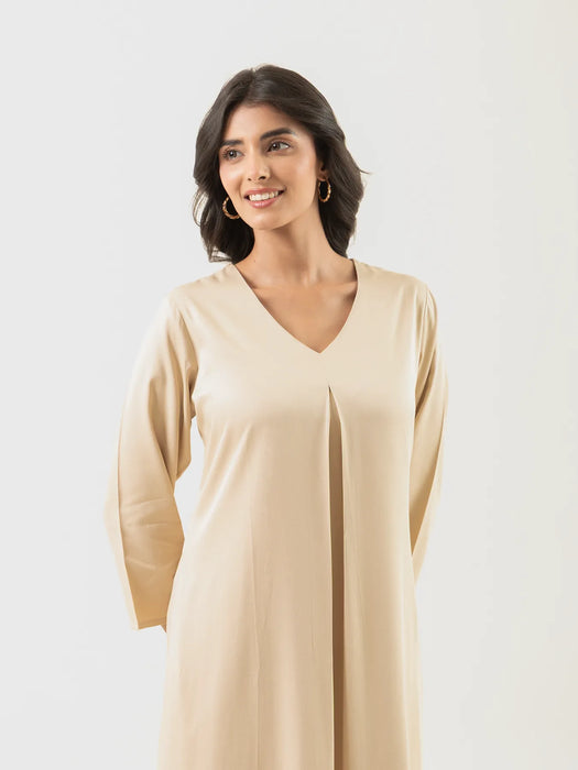 Women Beige Flowy Pleated Kurta
