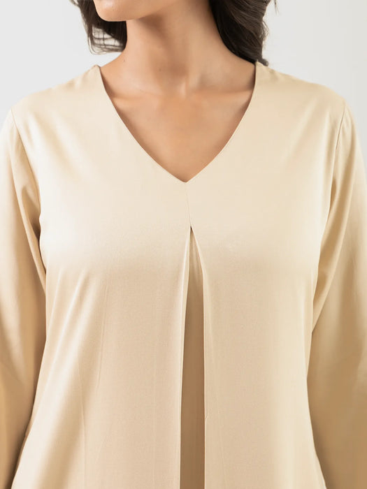 Women Beige Flowy Pleated Kurta