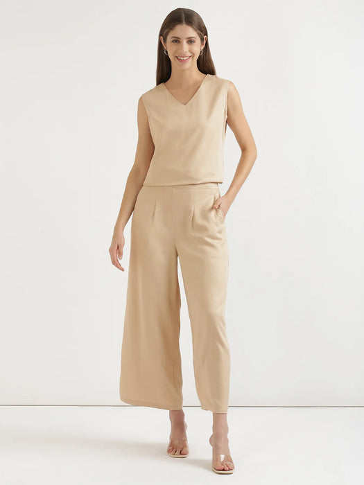 Women Beige Viscose Palazzo Pant