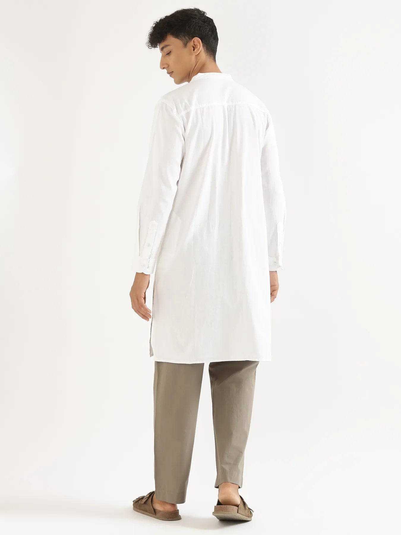 Men White Airy Linen Long Kurta
