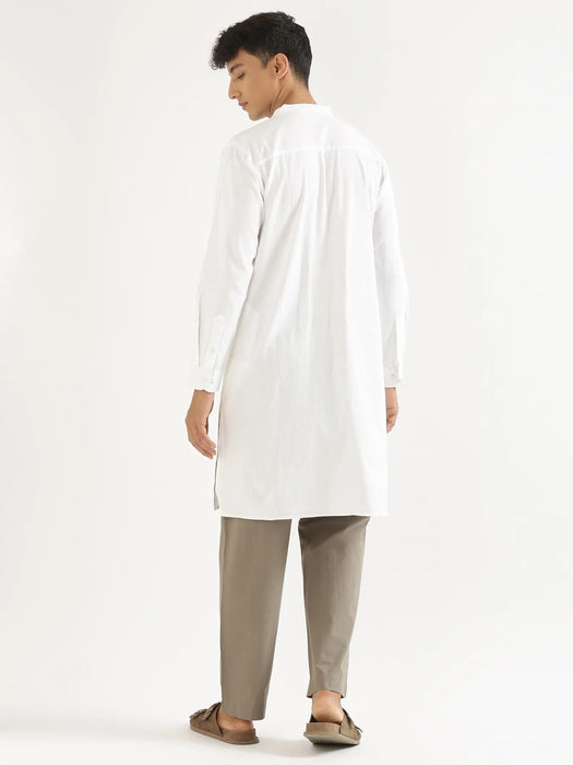 Men White Airy Linen Long Kurta