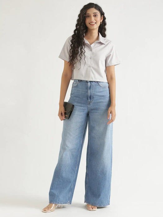Women Grey Better Cotton Crop Shirt