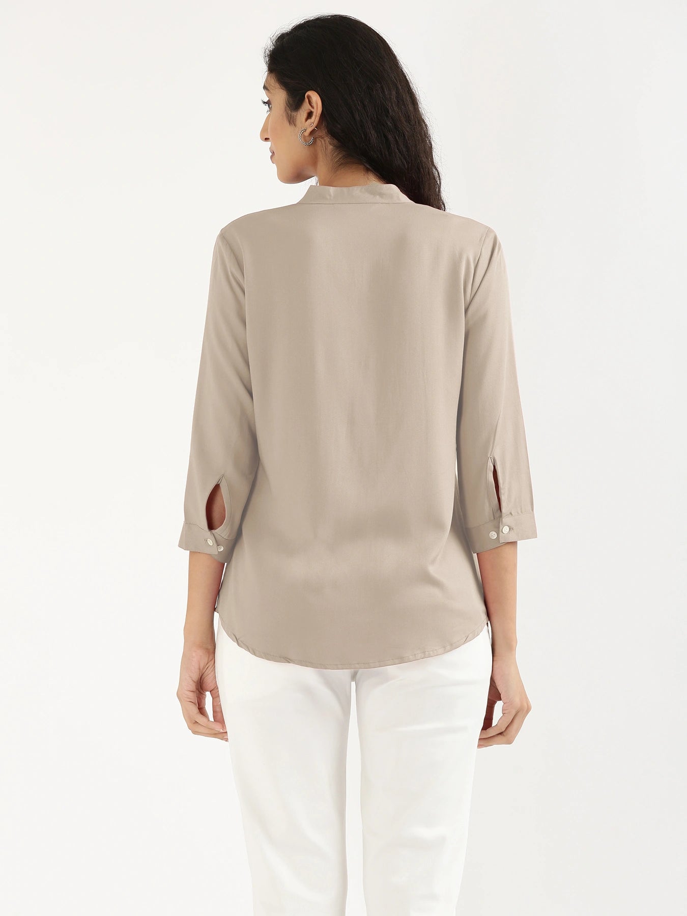 Women Taupe Viscose Pleated Top