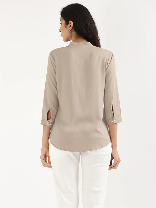 Women Taupe Viscose Pleated Top
