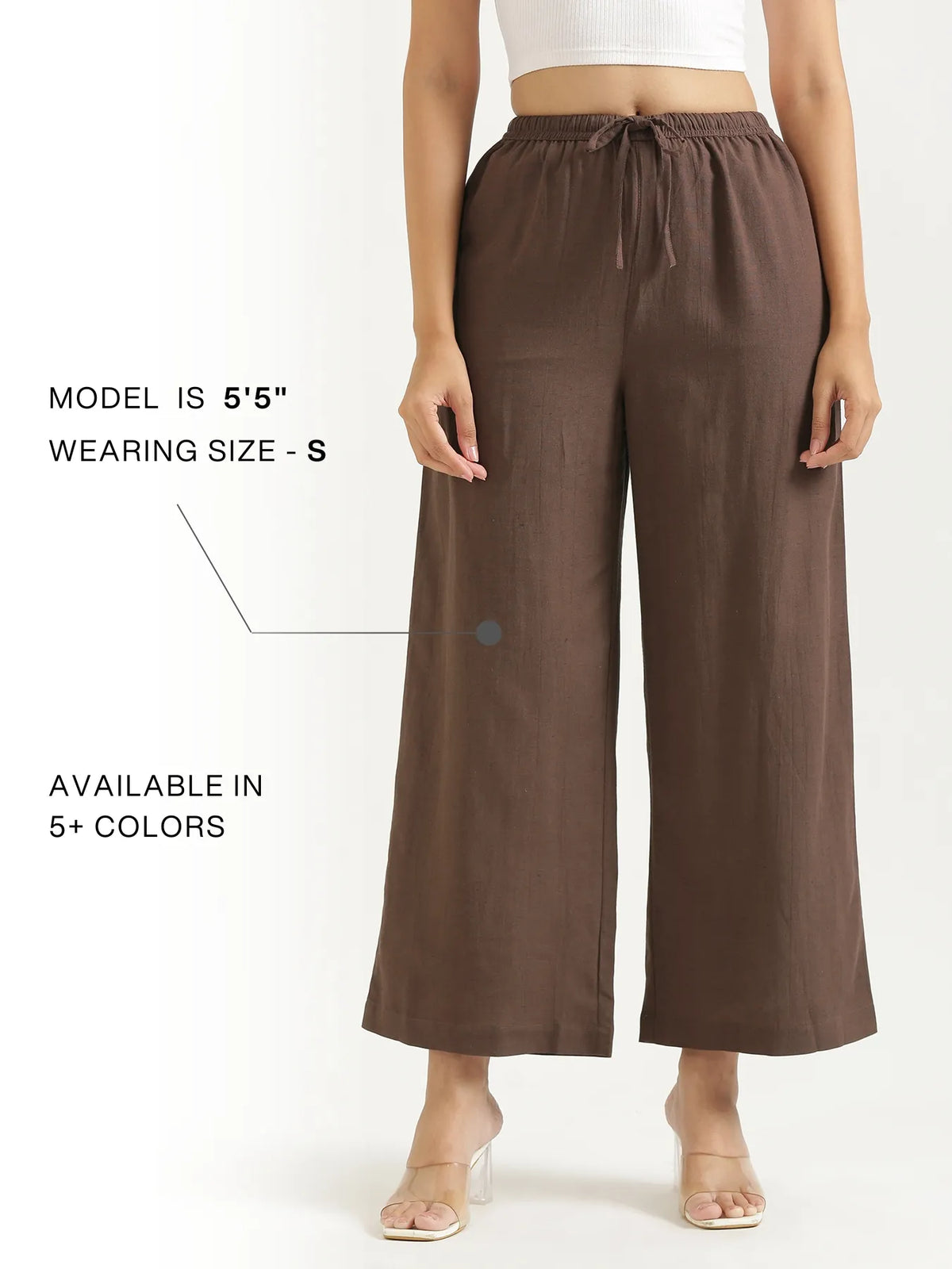 Women Dark Brown Flowy Linen Wide Leg Pants