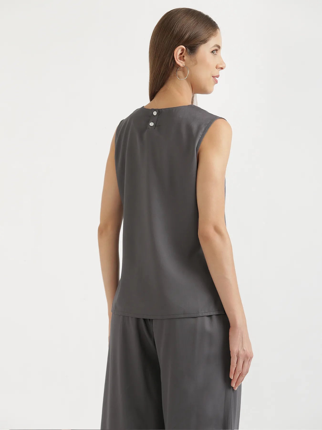 Women Grey V-Neck Sleeveless Top