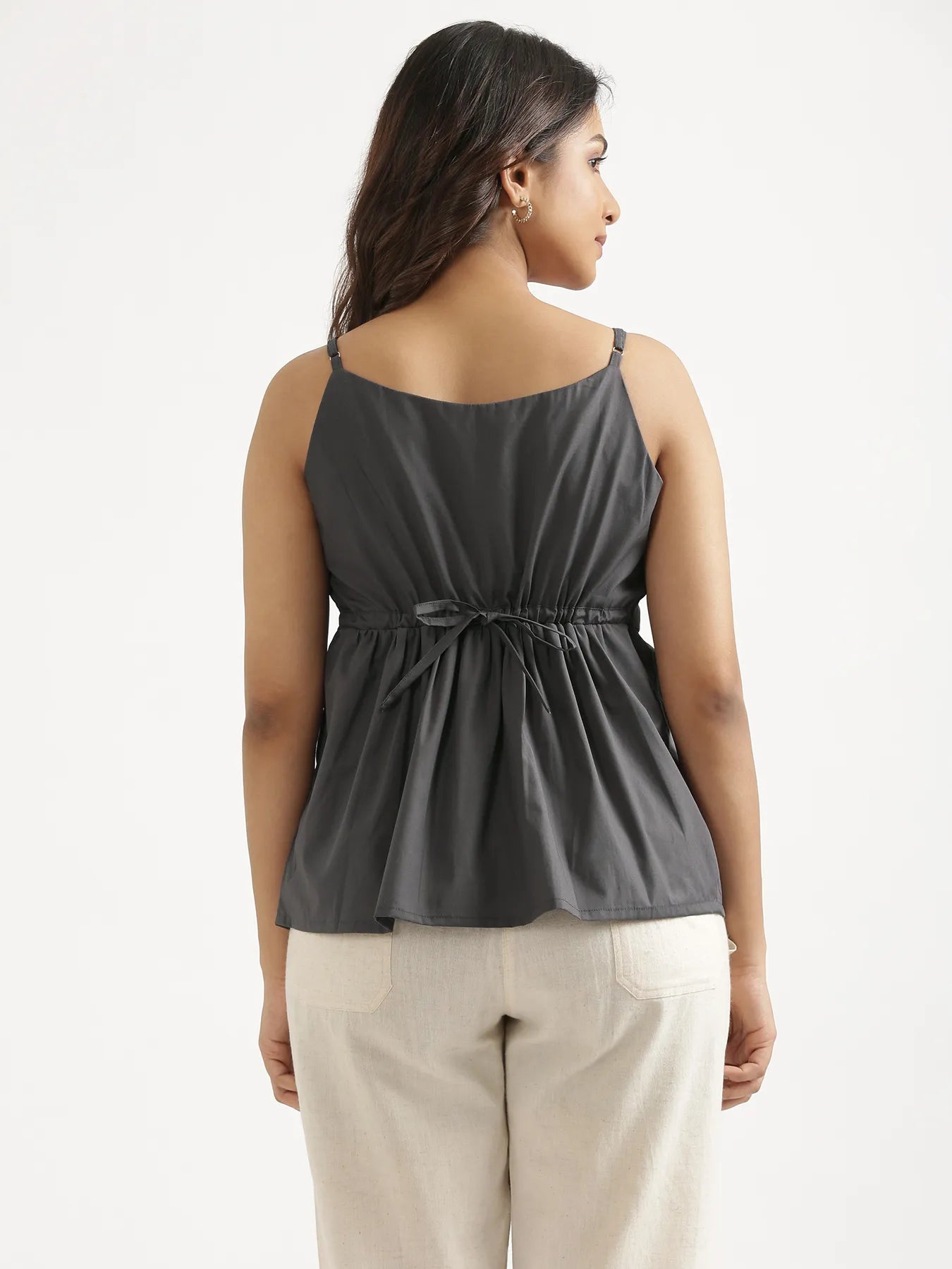 Women Dark Grey Better Cotton Peplum Top