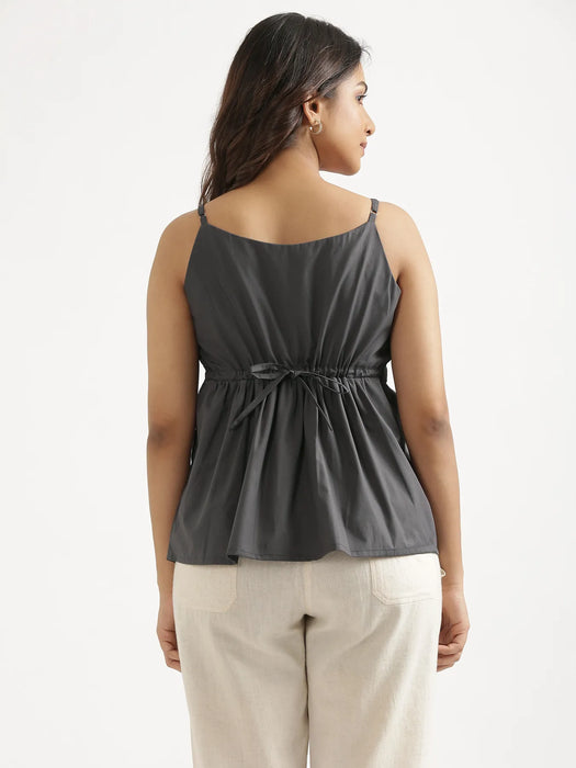 Women Dark Grey Better Cotton Peplum Top