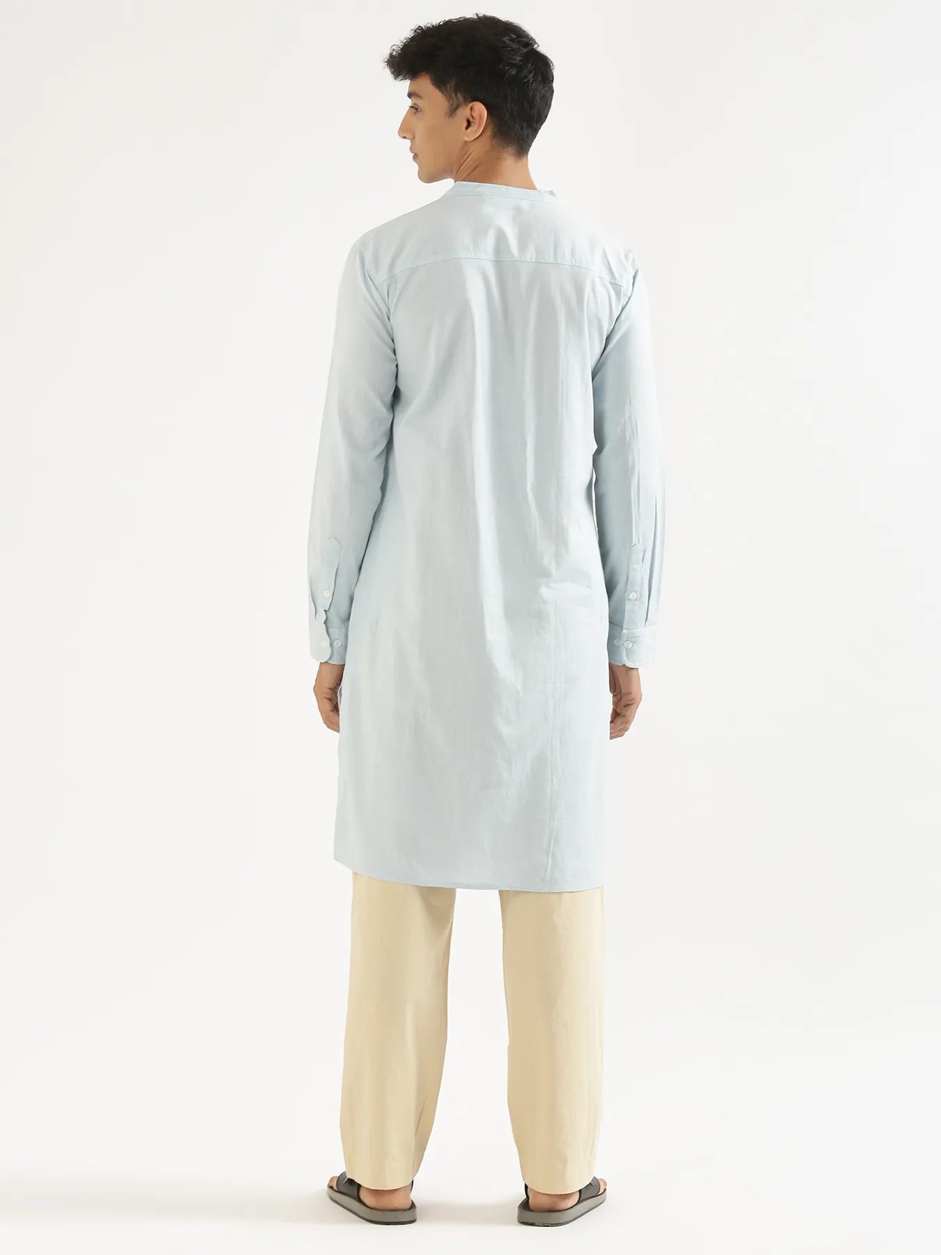 Men Sky Blue Airy Linen Long Kurta