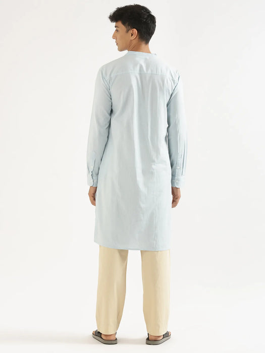 Men Sky Blue Airy Linen Long Kurta