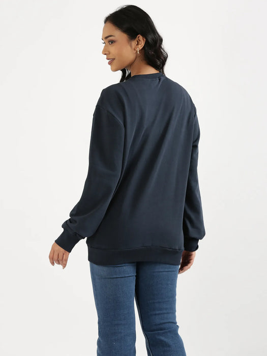 Unisex Navy Blue Round Neck Sweatshirt