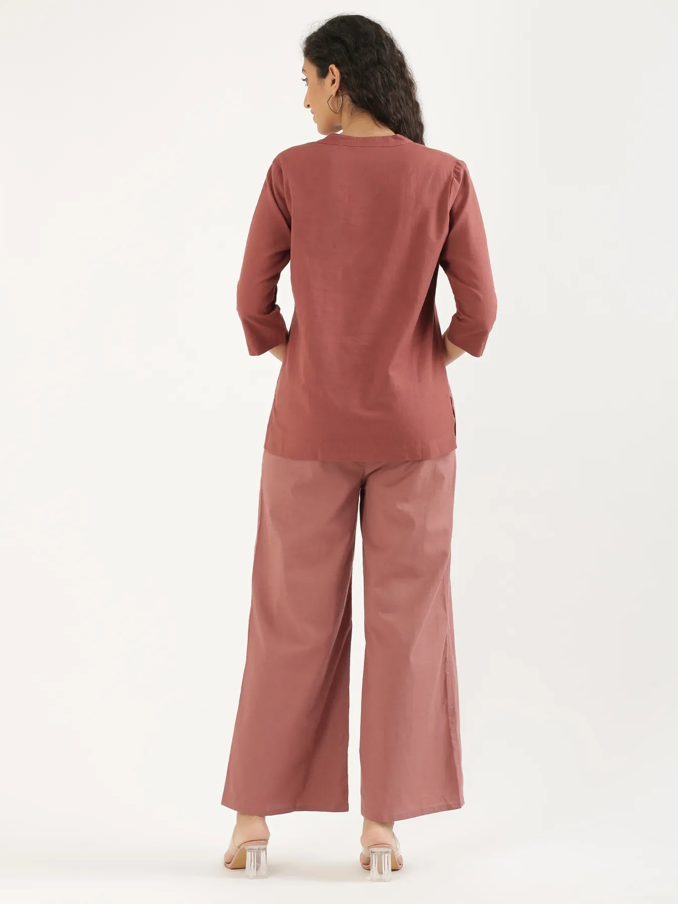 Women  Rose Taupe Airy Linen Wide Leg Pant