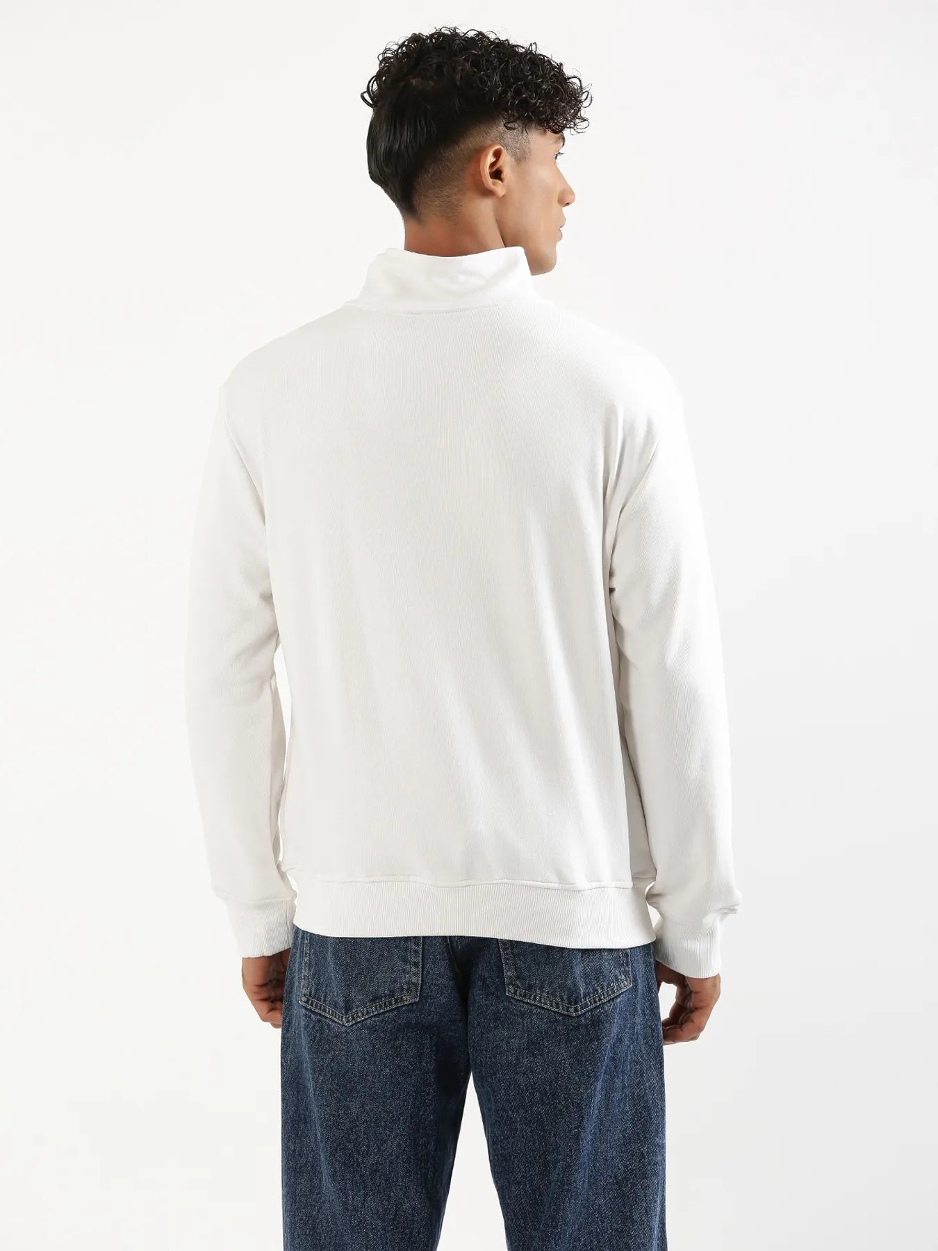 Unisex White Zip Neck Sweatshirt
