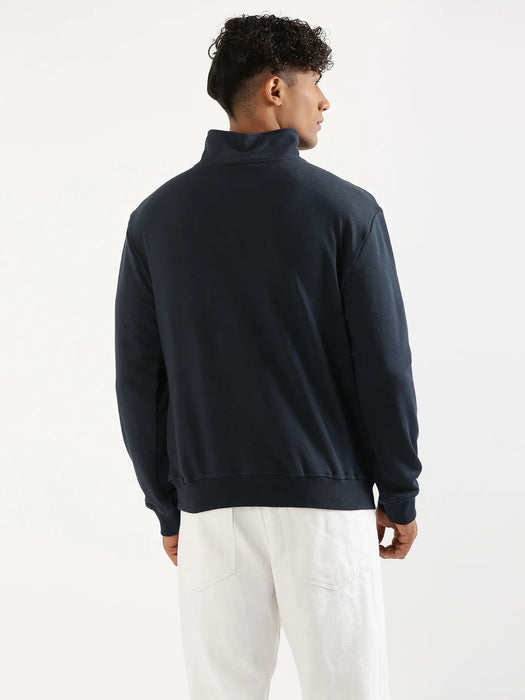 Unisex Navy Blue Zip Neck Sweatshirt