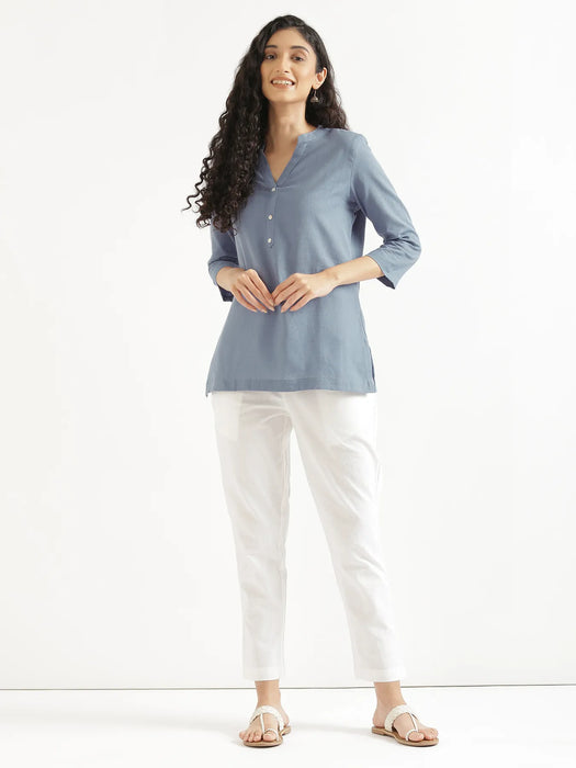 Women English Blue Airy Linen Short Kurta