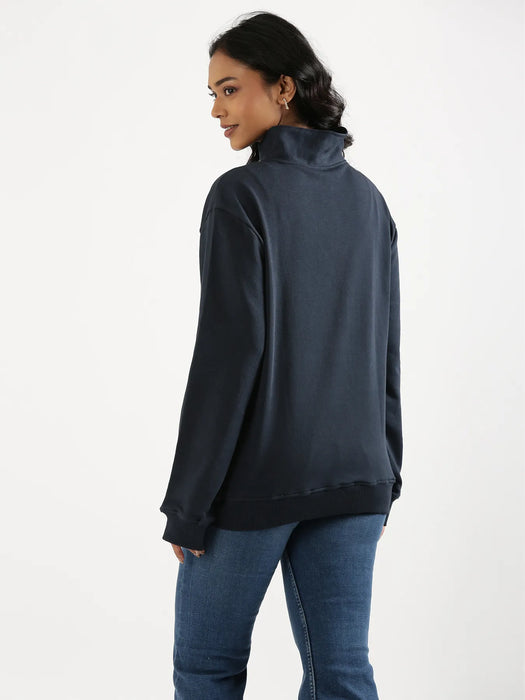 Unisex Navy Blue Zip Neck Sweatshirt